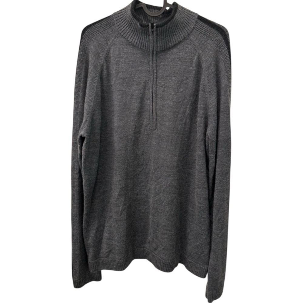 Smartwool Mens Sz L Merino Wool Blend 1/4 Zip Sweater Gray Black Stripe Pullover